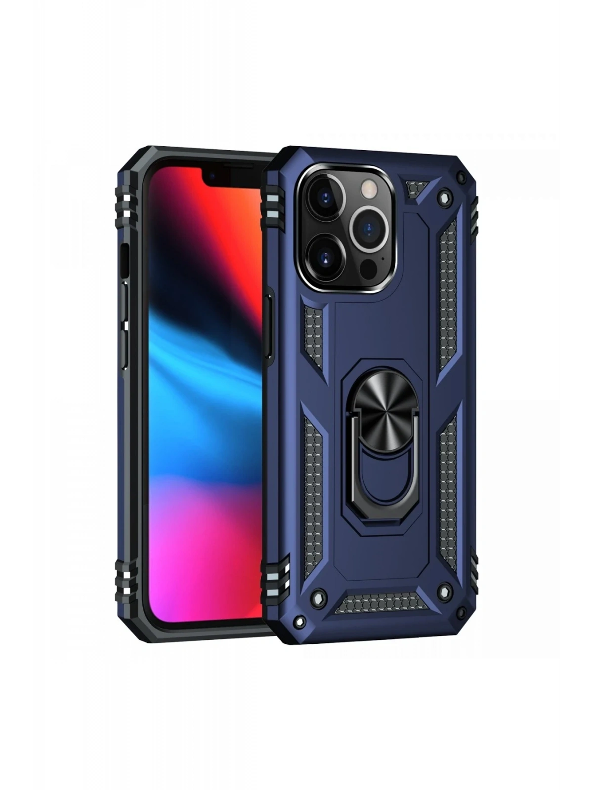 Newface Apple iPhone 13 Pro Max Kılıf Sofya Yüzüklü Silikon Kapak - Lacivert