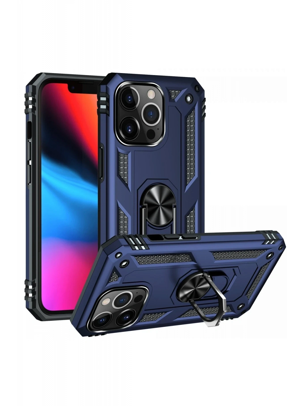 Newface Apple iPhone 13 Pro Max Kılıf Sofya Yüzüklü Silikon Kapak - Lacivert