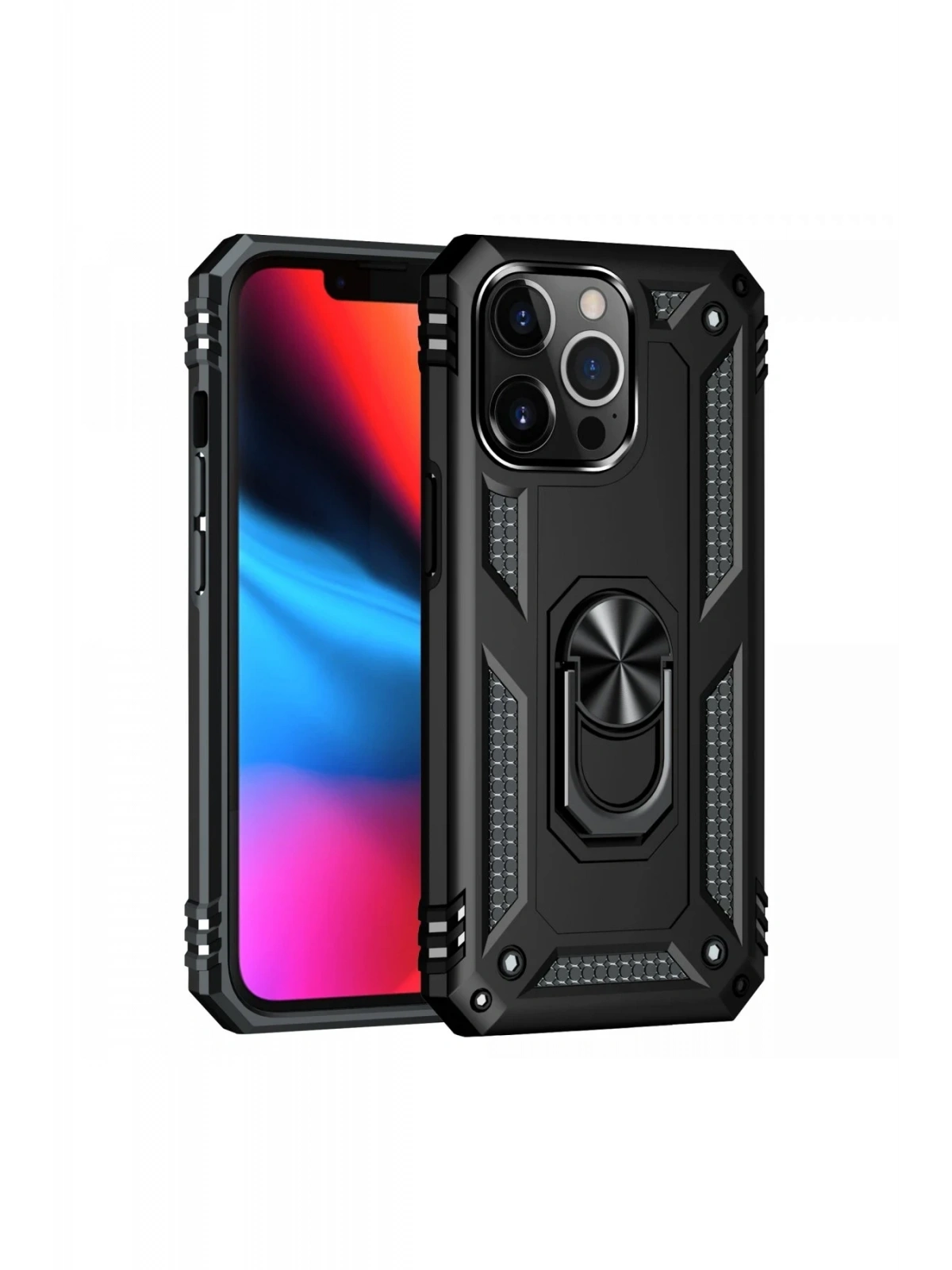 Newface Apple iPhone 13 Pro Max Kılıf Sofya Yüzüklü Silikon Kapak - Siyah