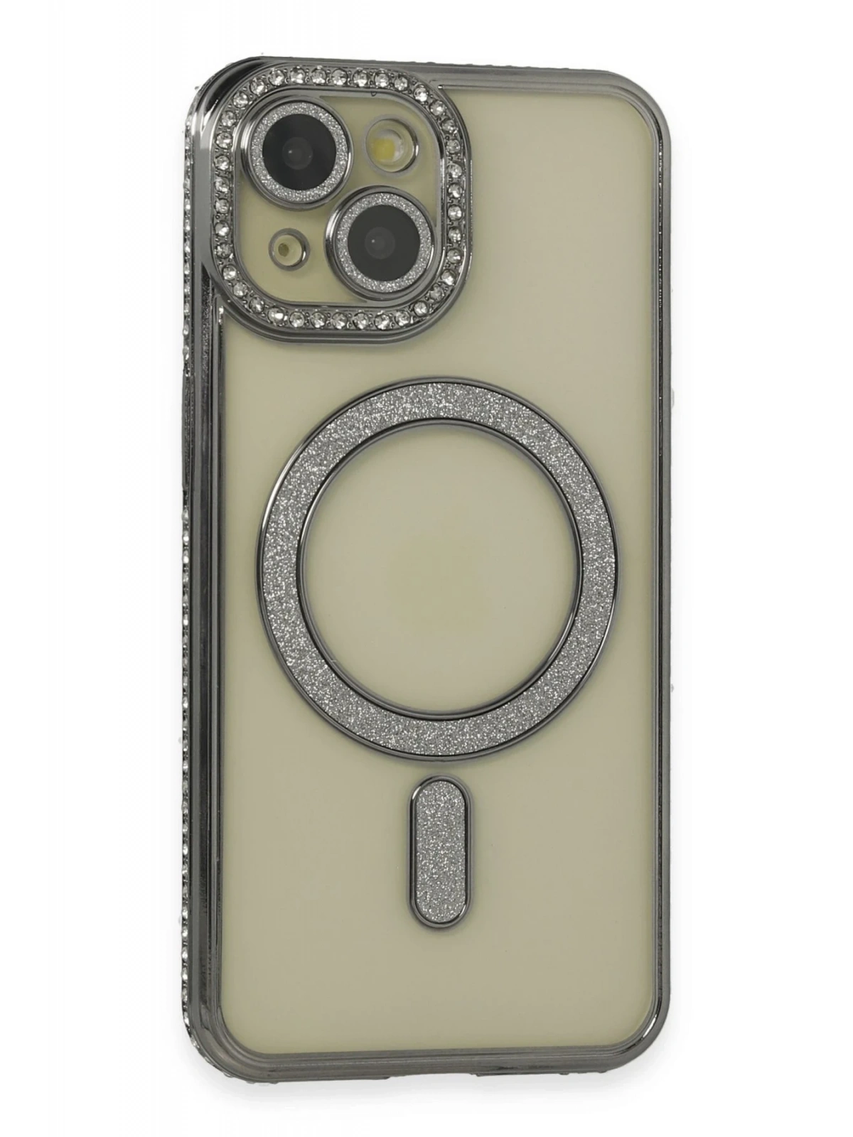 Newface Apple iPhone 14 Kılıf Joke Simli Magneticsafe Kılıf - Gri