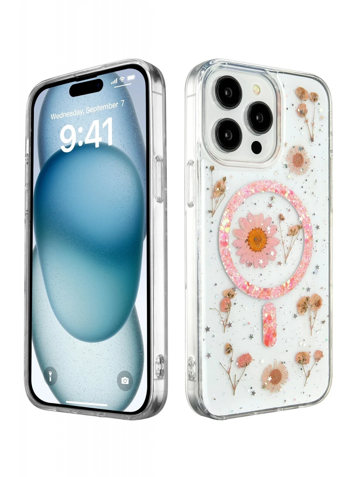 Newface Apple iPhone 14 Pro Kılıf Daisy Simli Magsafe Kapak - Pembe