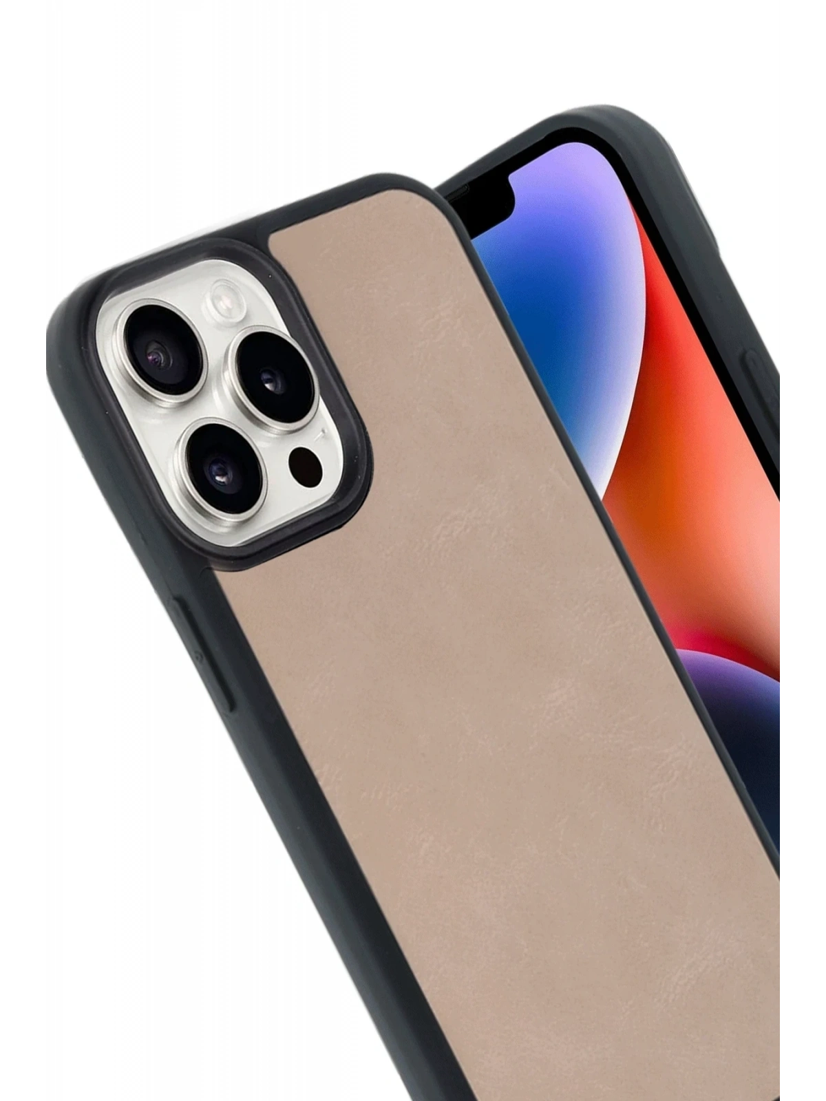 Newface Apple iPhone 14 Pro Max Kılıf Aras Deri Kapak - Pudra