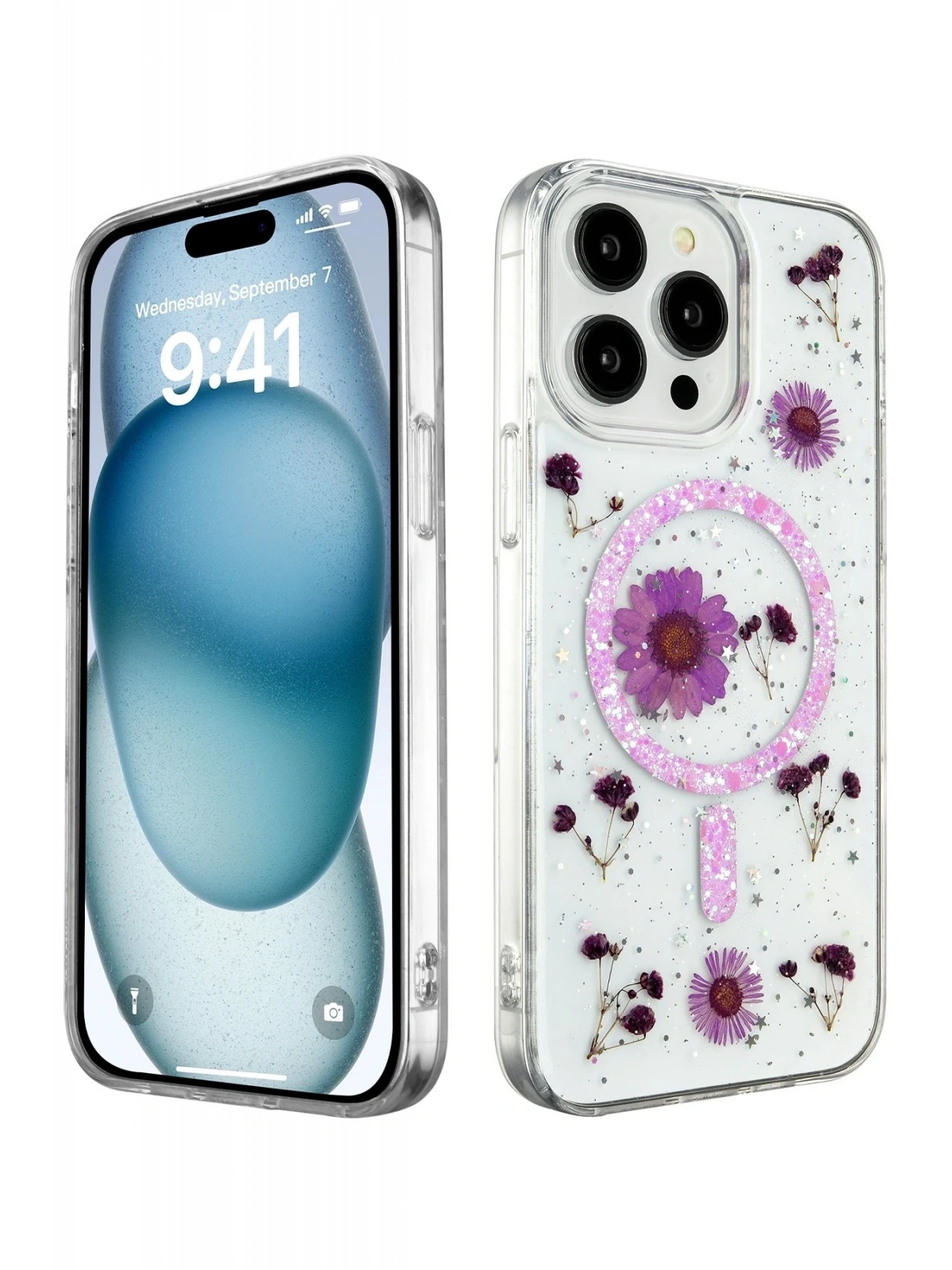 Newface Apple iPhone 14 Pro Max Kılıf Daisy Simli Magsafe Kapak - Mor