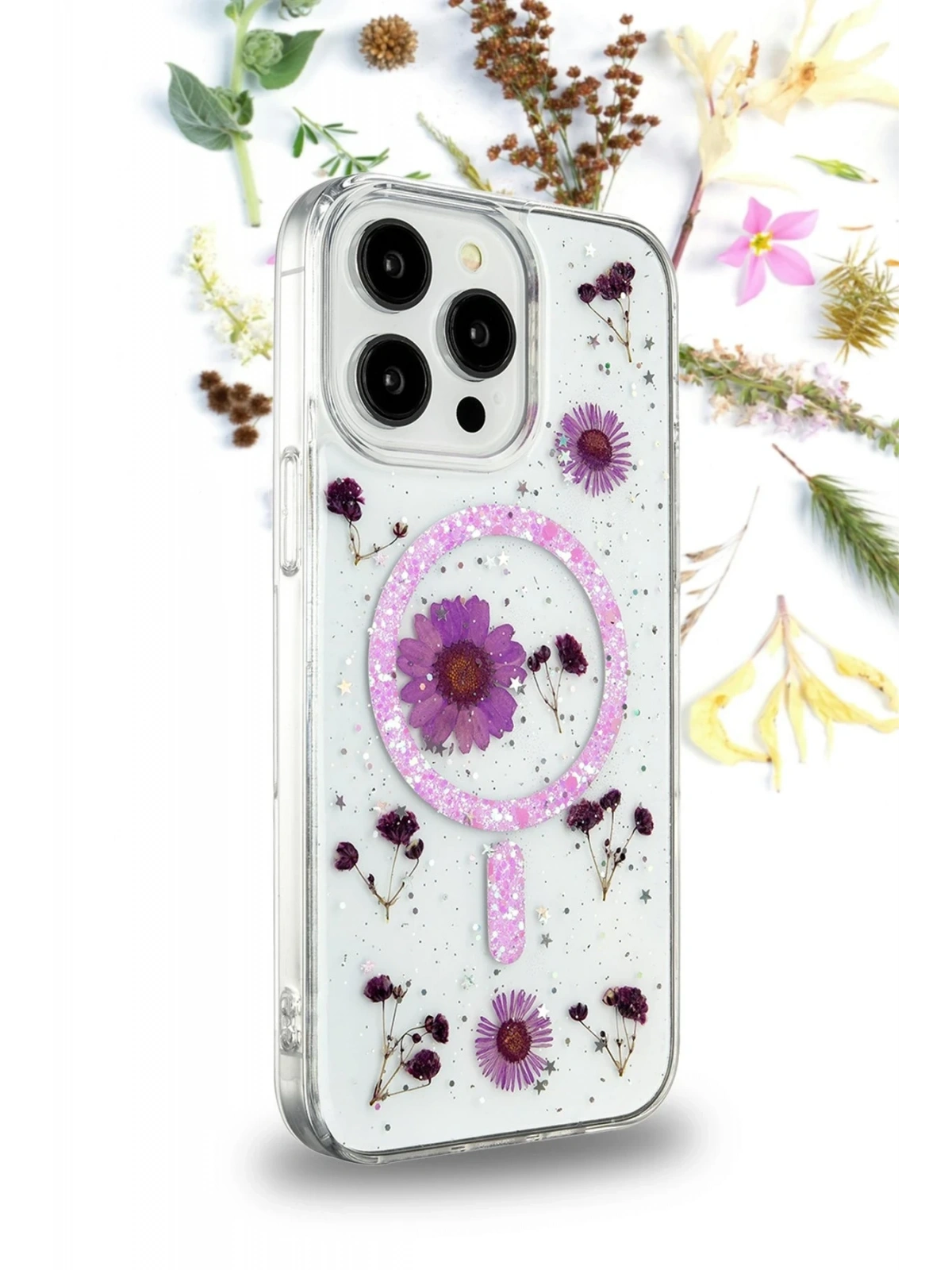 Newface Apple iPhone 14 Pro Max Kılıf Daisy Simli Magsafe Kapak - Siyah