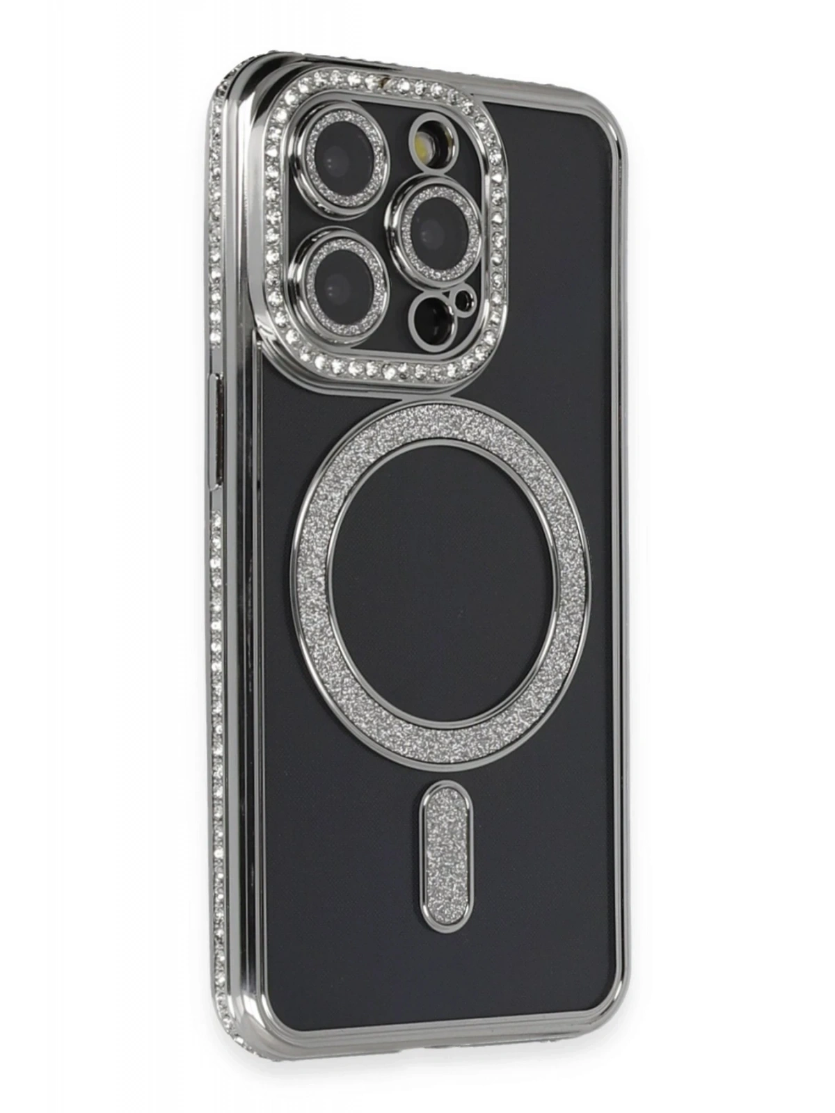 Newface Apple iPhone 14 Pro Max Kılıf Joke Simli Magneticsafe Kılıf - Gri