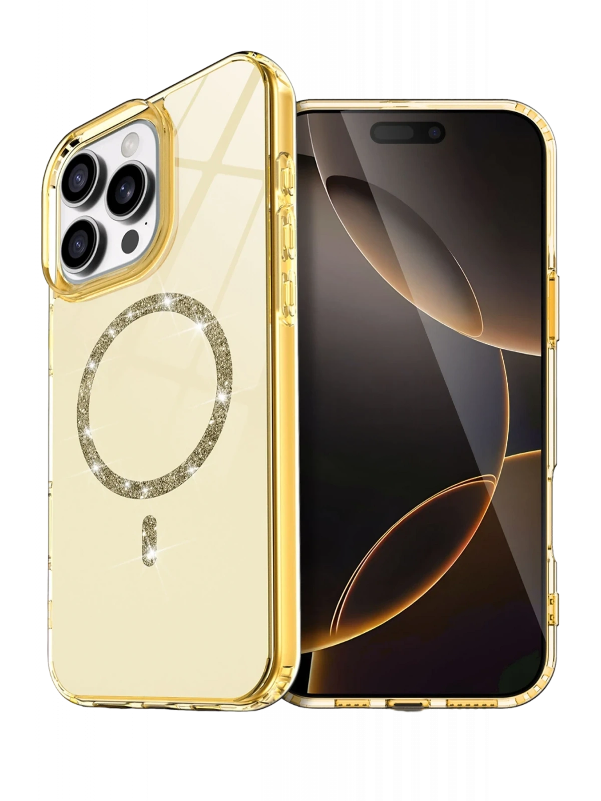 Newface Apple iPhone 14 Pro Max Live Diamond Magsafe Kapak - Sarı
