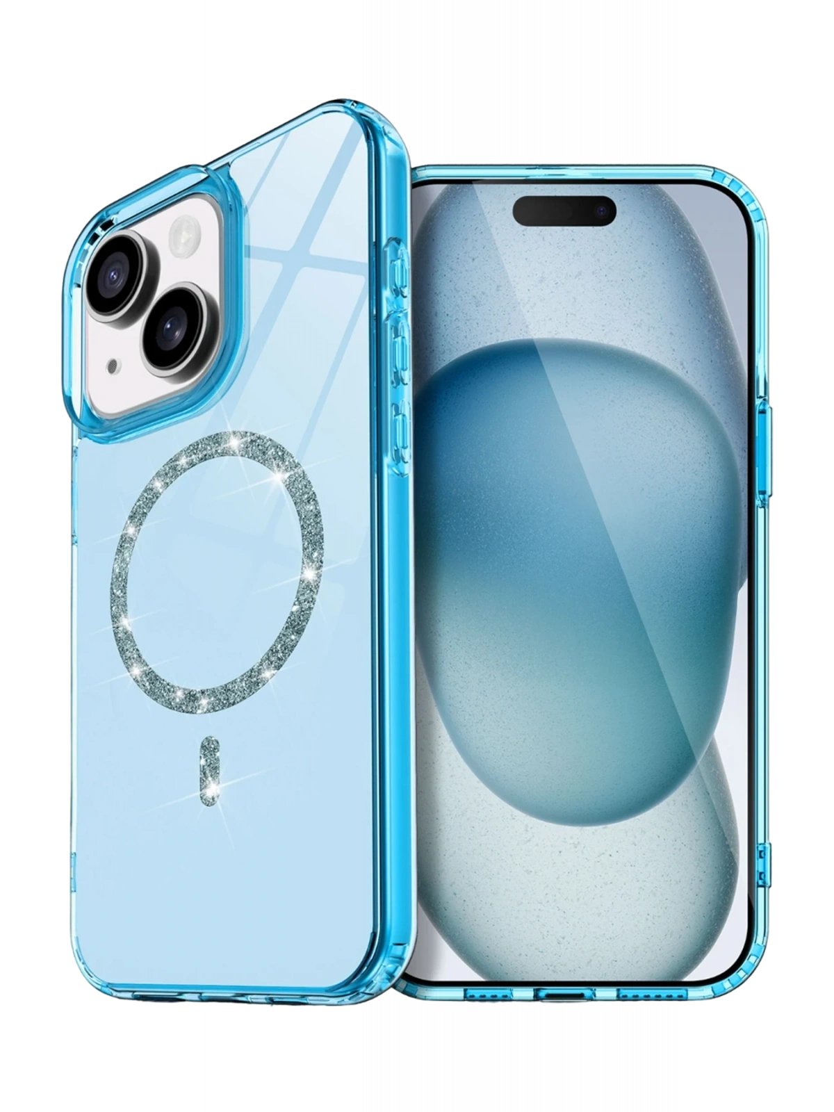 Newface Apple iPhone 15 Plus Live Diamond Magsafe Kapak - Mavi