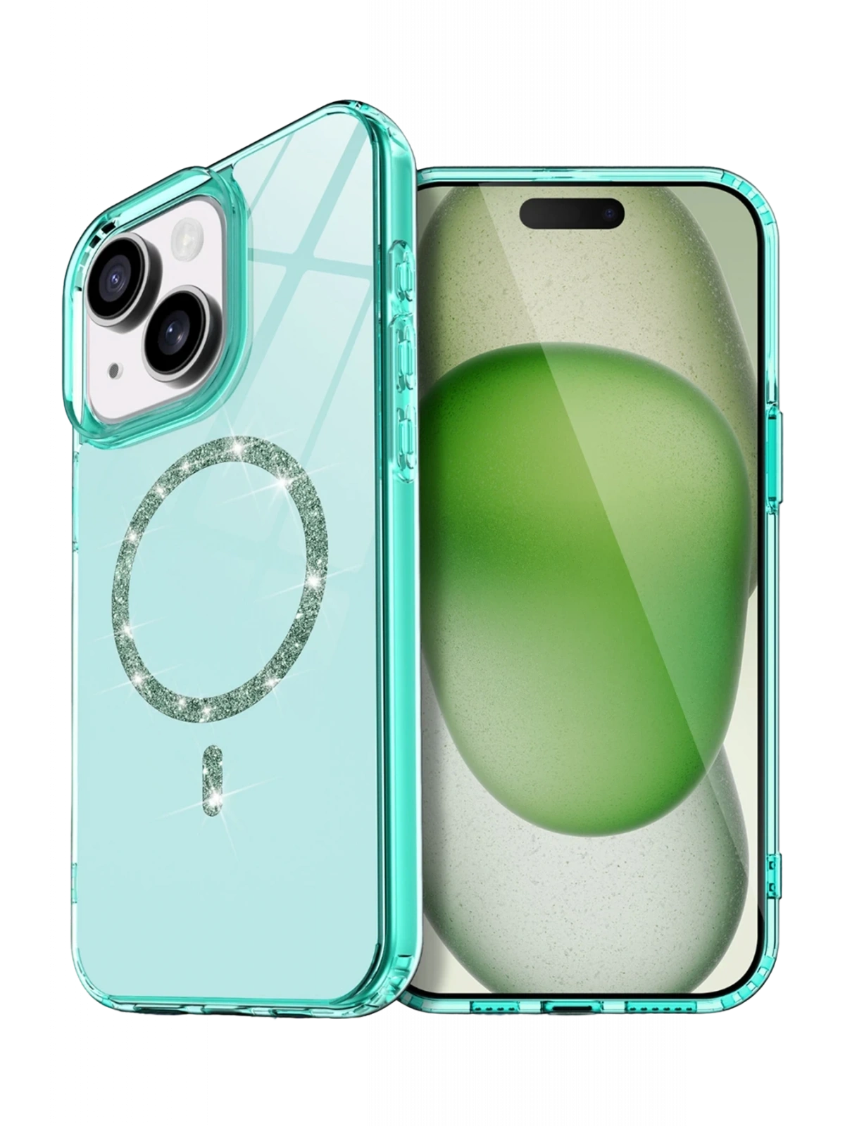 Newface Apple iPhone 15 Plus Live Diamond Magsafe Kapak - Yeşil