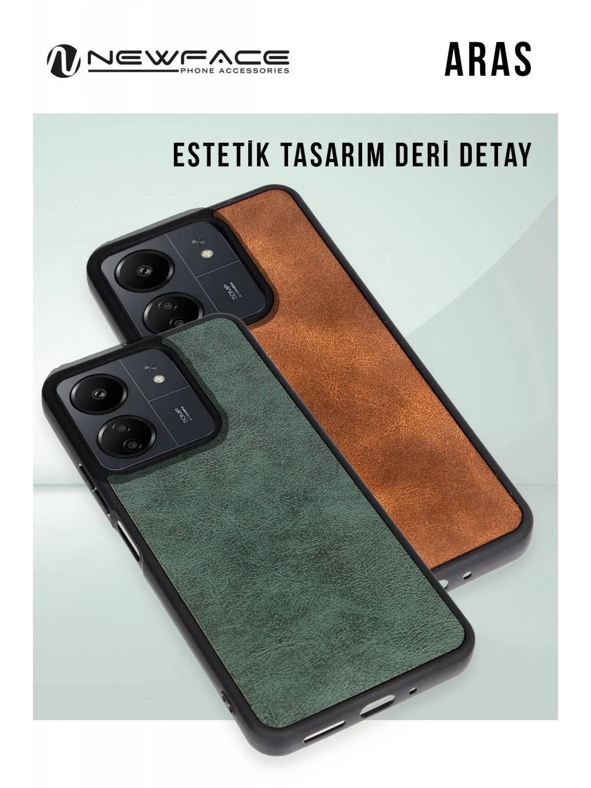 Newface Apple iPhone 15 Pro Kılıf Aras Deri Kapak - Taba