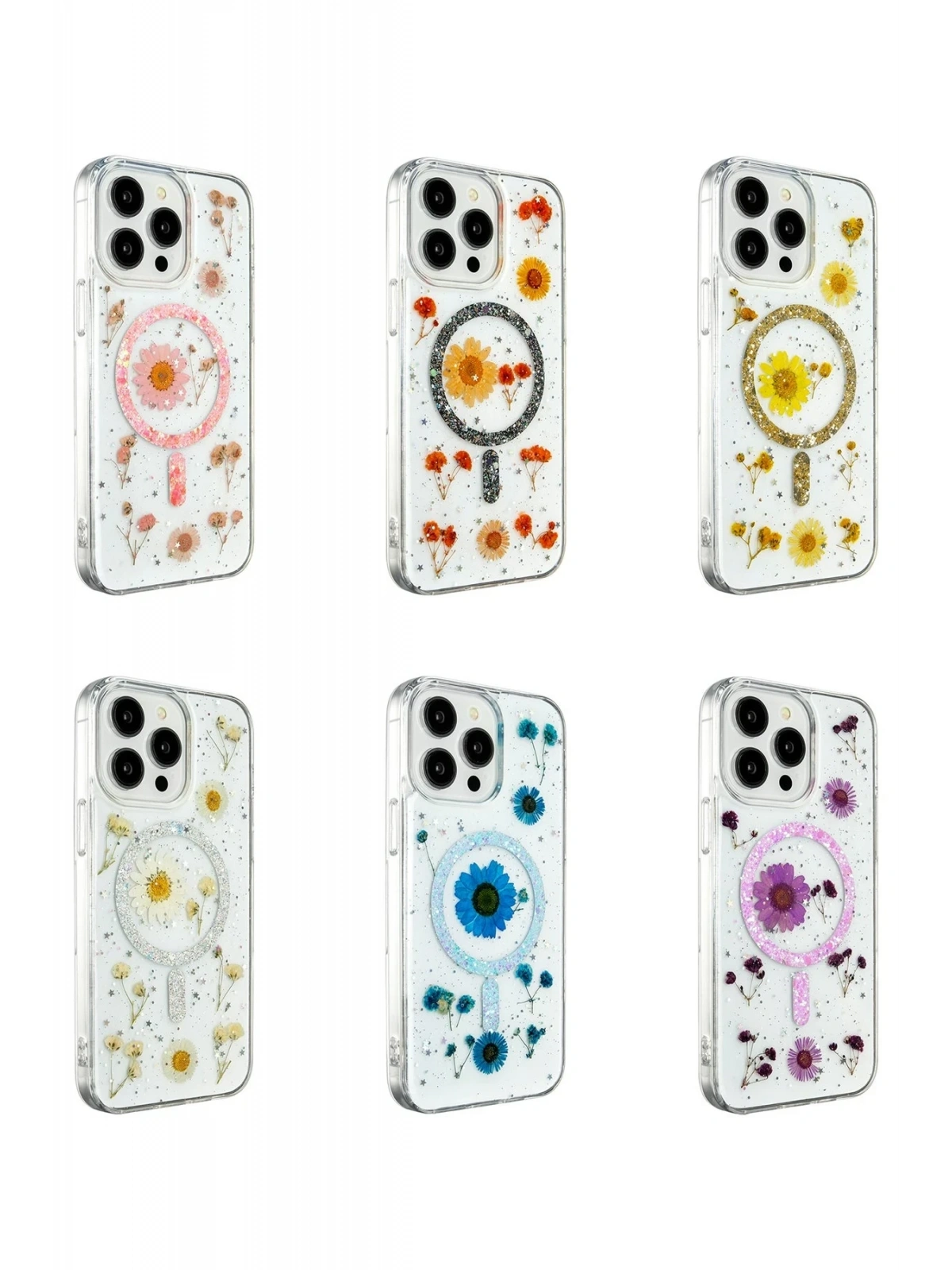 Newface Apple iPhone 15 Pro Max Kılıf Daisy Simli Magsafe Kapak - Pembe