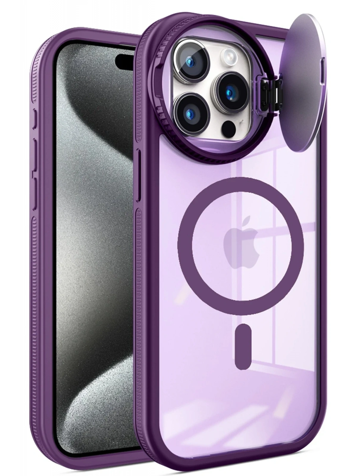 Newface Apple iPhone 15 Pro Max Kılıf Teleskop Lens Magsafe Silikon Kapak - Derin Mor