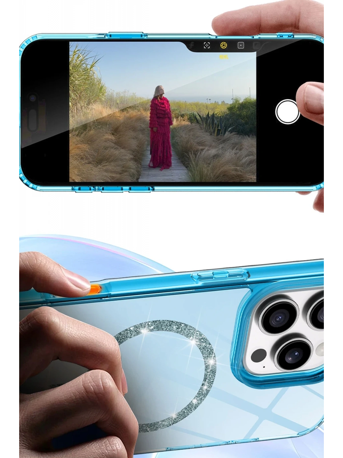 Newface Apple iPhone 15 Pro Max Live Diamond Magsafe Kapak - Mavi