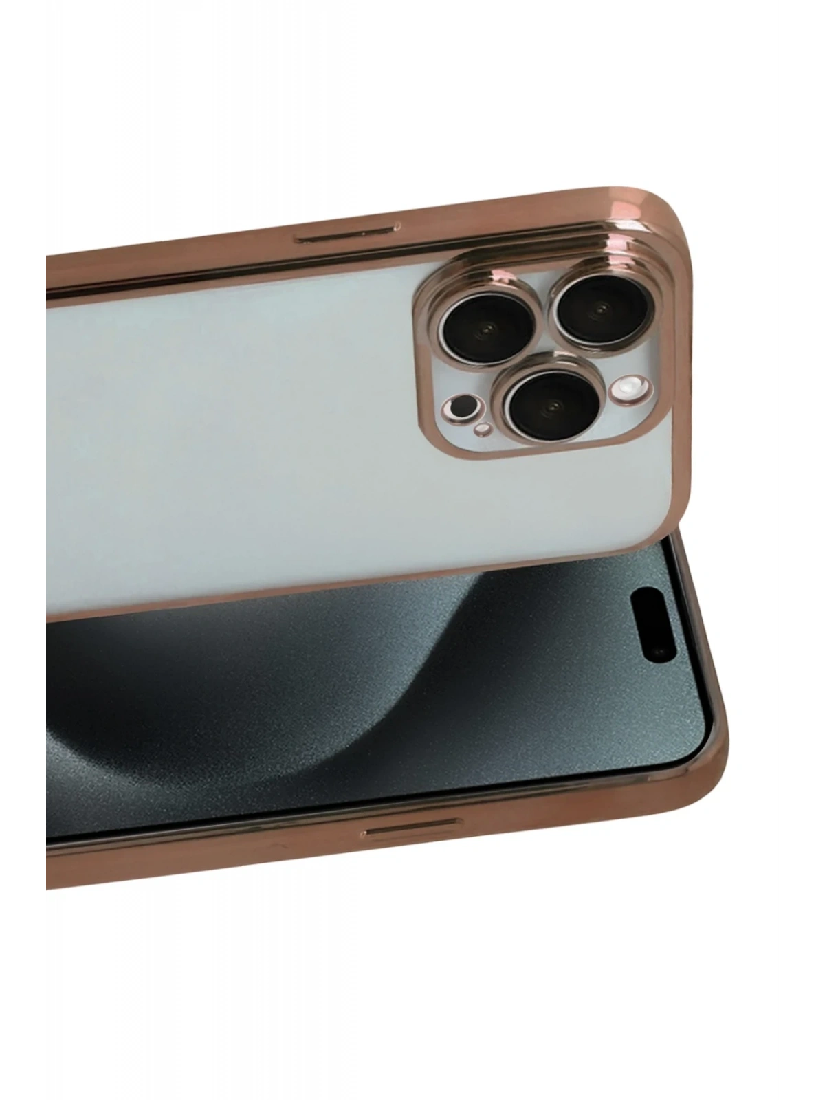 Newface Apple iPhone 15 Pro Max Razer Lensli Silikon - Çöl Titanyum