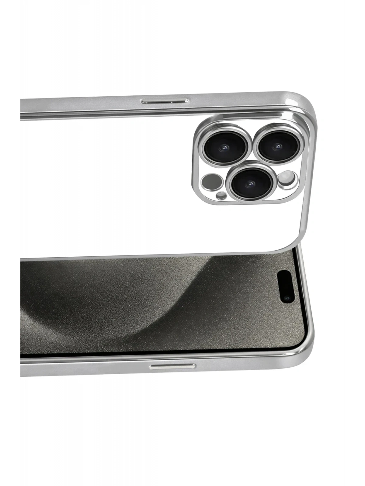 Newface Apple iPhone 15 Pro Max Razer Lensli Silikon - Gümüş