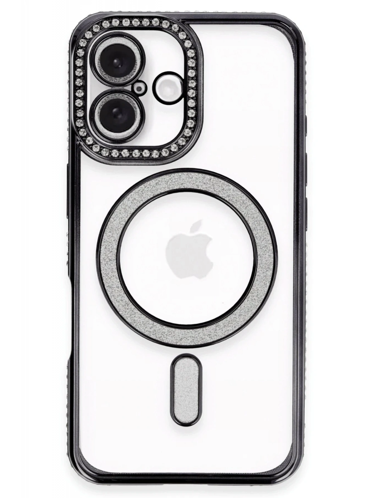 Newface Apple iPhone 16 Kılıf Joke Simli Magneticsafe Kılıf - Siyah