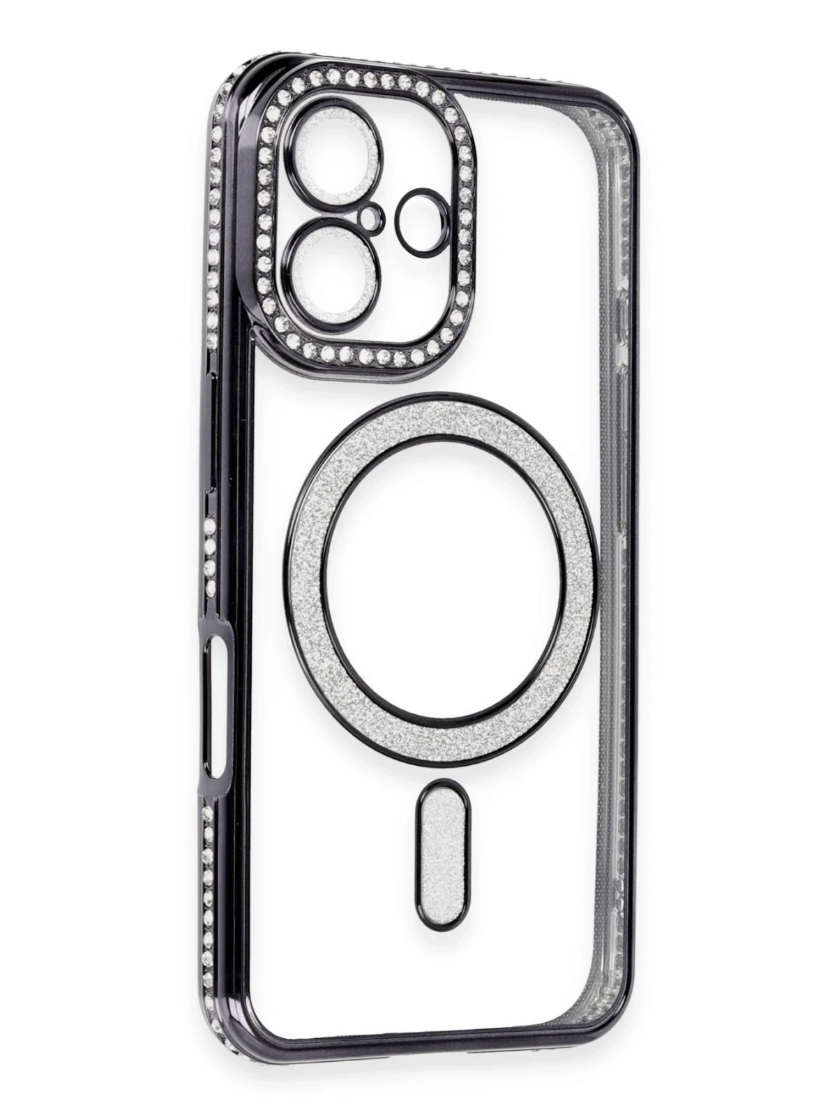 Newface Apple iPhone 16 Kılıf Joke Simli Magneticsafe Kılıf - Siyah