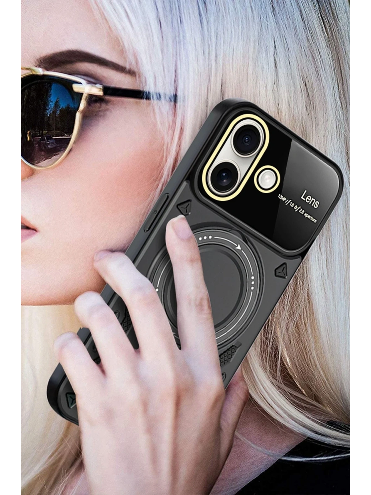 Newface Apple iPhone 16 Kılıf Joy Lens Standlı Kapak - Mor