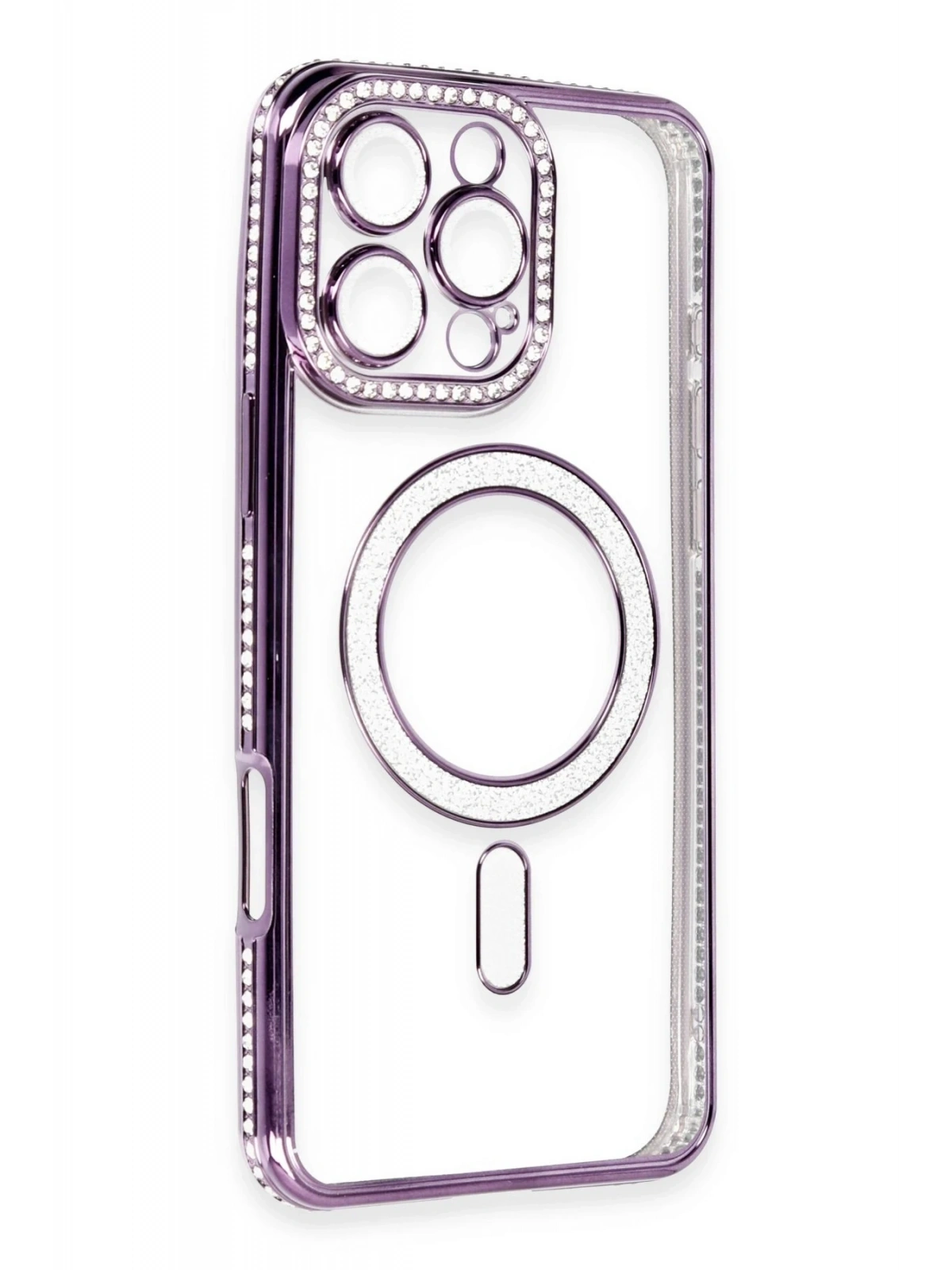 Newface Apple iPhone 16 Pro Kılıf Joke Simli Magneticsafe Kılıf - Derin Mor