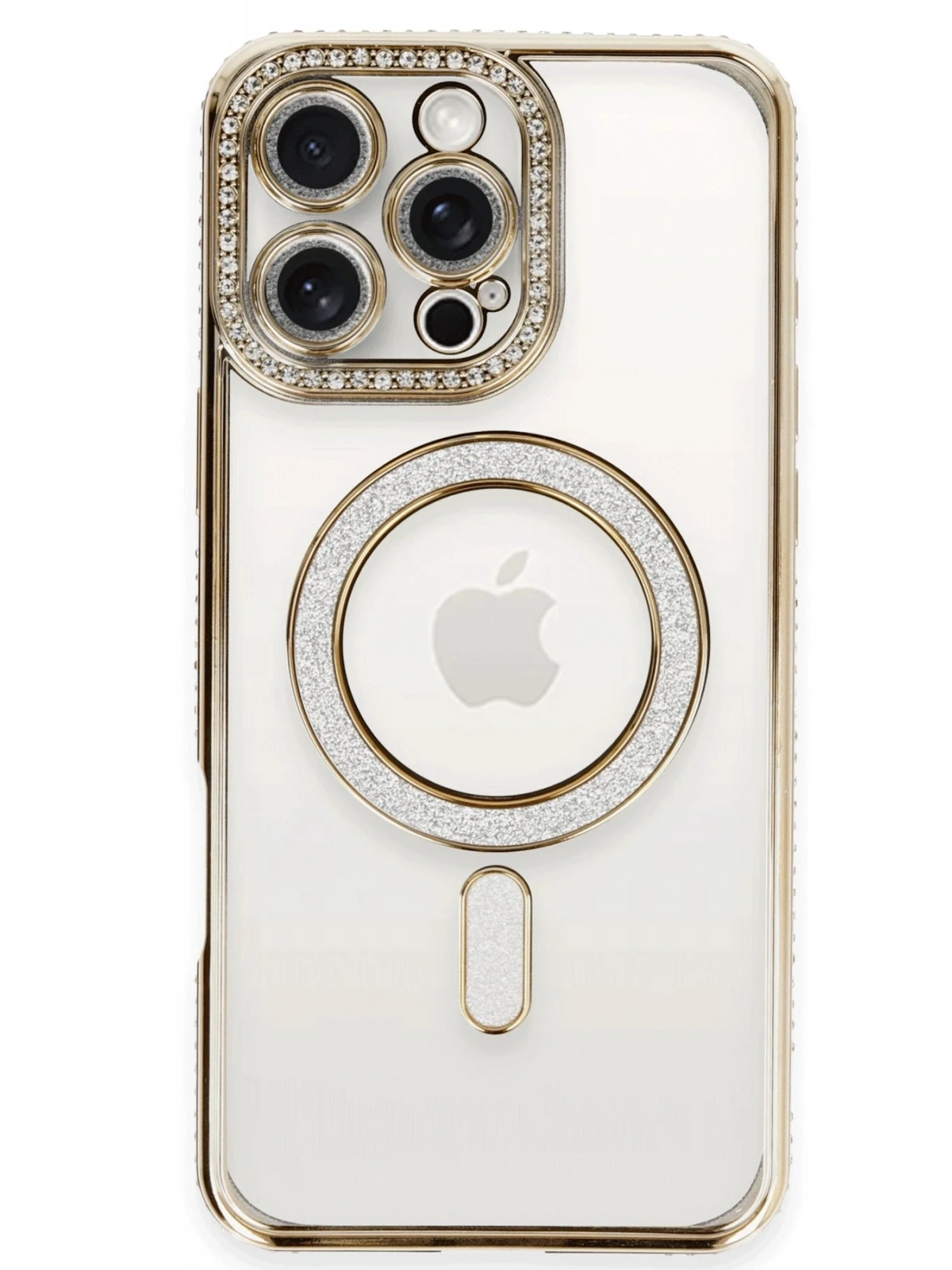 Newface Apple iPhone 16 Pro Kılıf Joke Simli Magneticsafe Kılıf - Gold