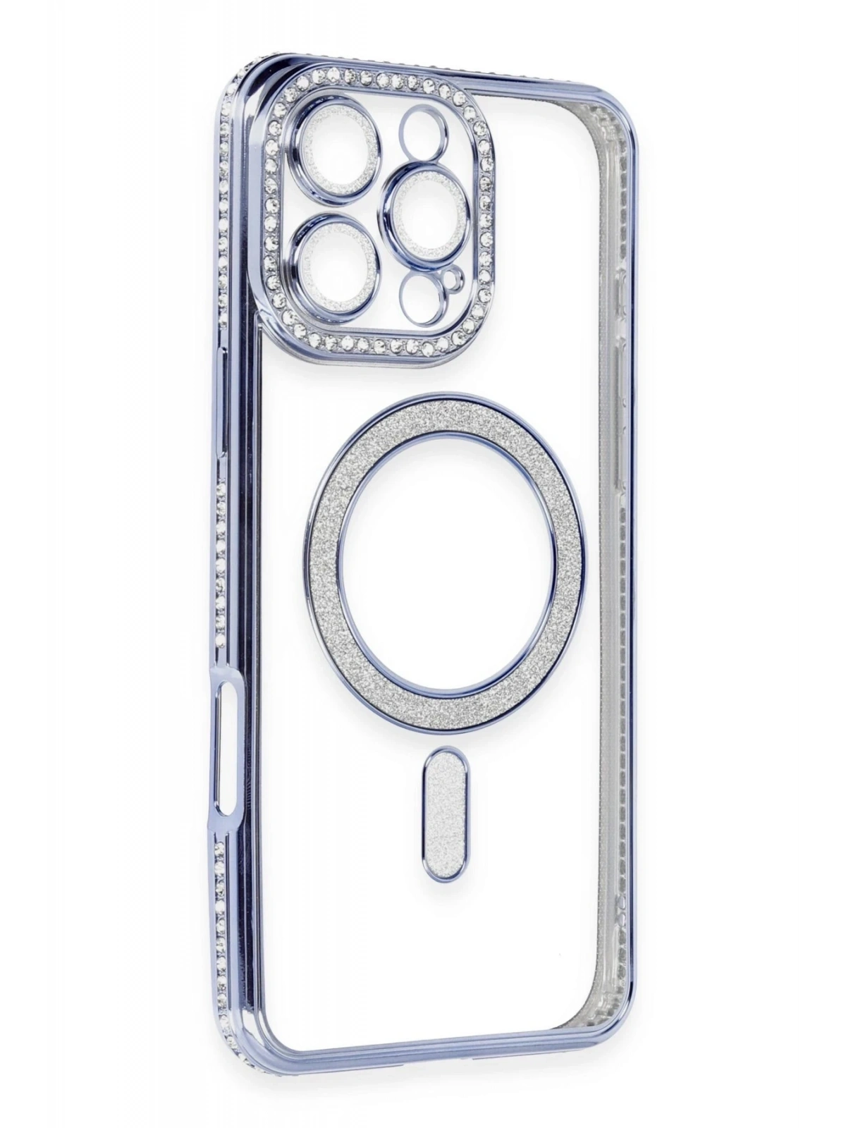 Newface Apple iPhone 16 Pro Kılıf Joke Simli Magneticsafe Kılıf - Mavi