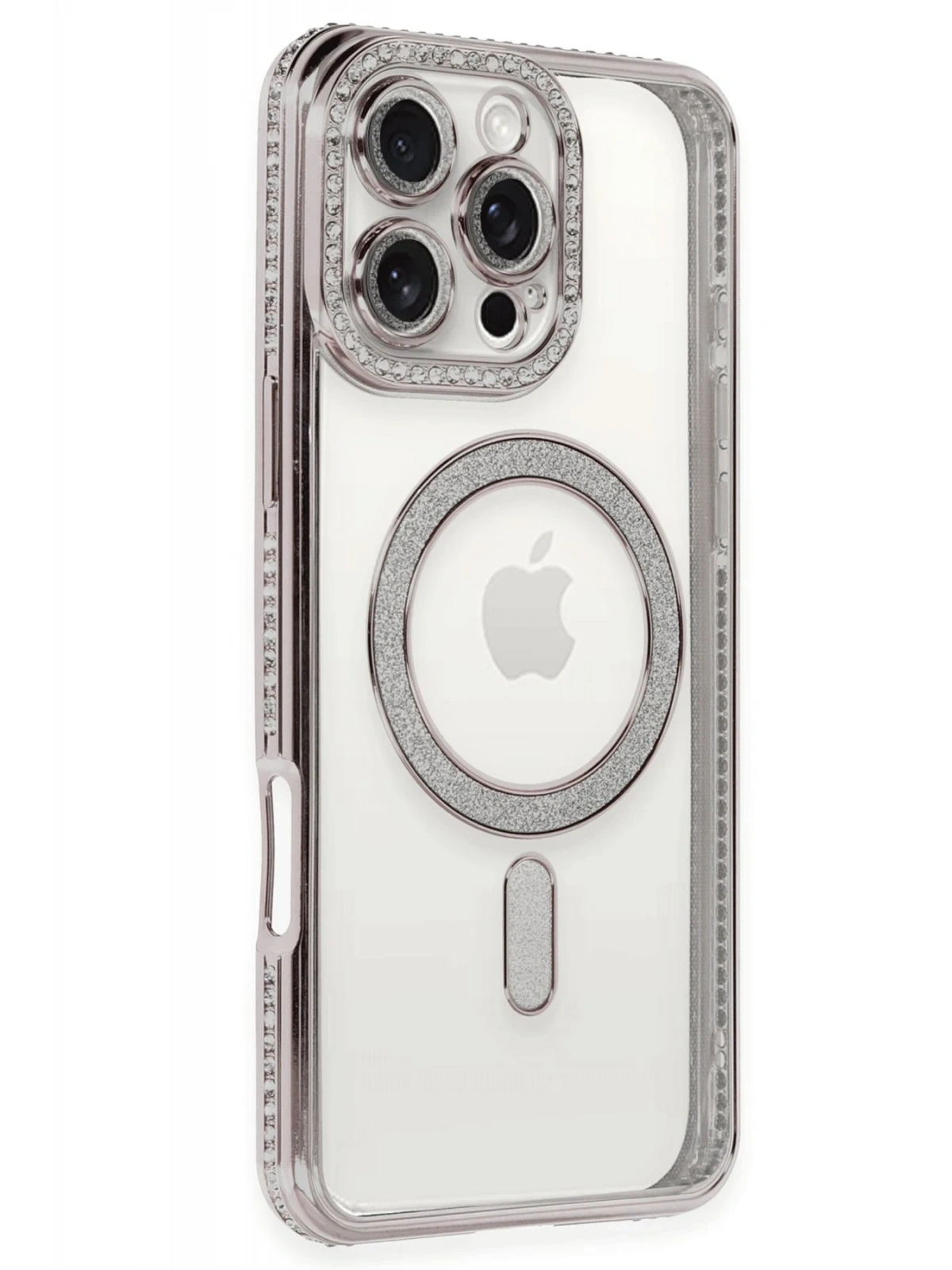 Newface Apple iPhone 16 Pro Kılıf Joke Simli Magneticsafe Kılıf - Pembe
