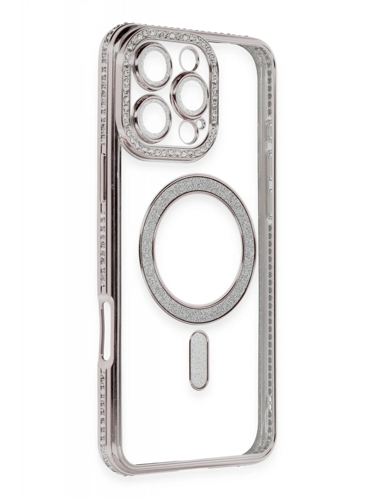 Newface Apple iPhone 16 Pro Kılıf Joke Simli Magneticsafe Kılıf - Pembe