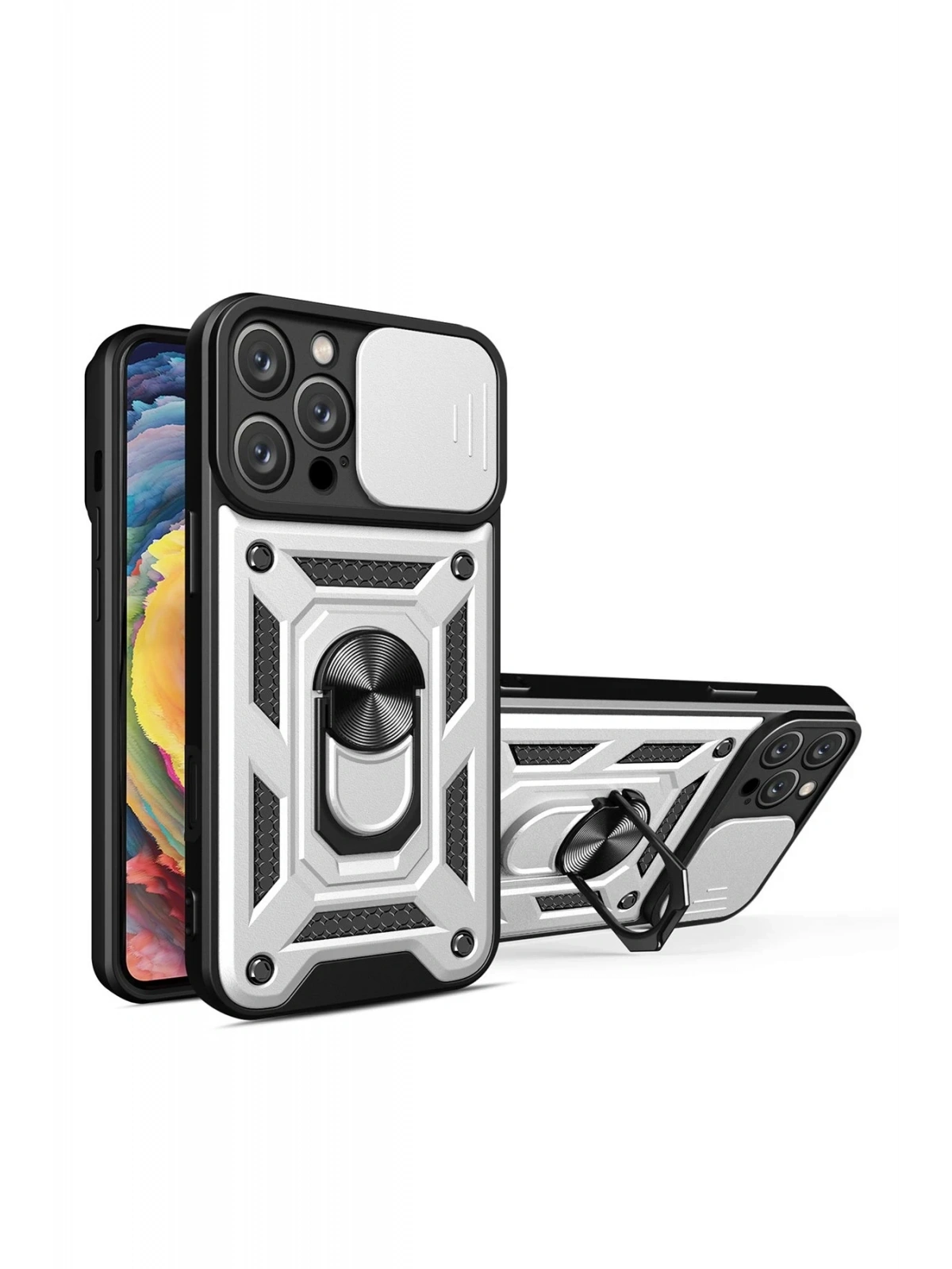 Newface Apple iPhone 16 Pro Kılıf Pars Lens Yüzüklü Silikon - Gümüş