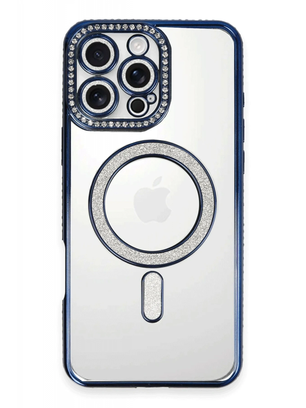 Newface Apple iPhone 16 Pro Max Kılıf Joke Simli Magneticsafe Kılıf - Lacivert