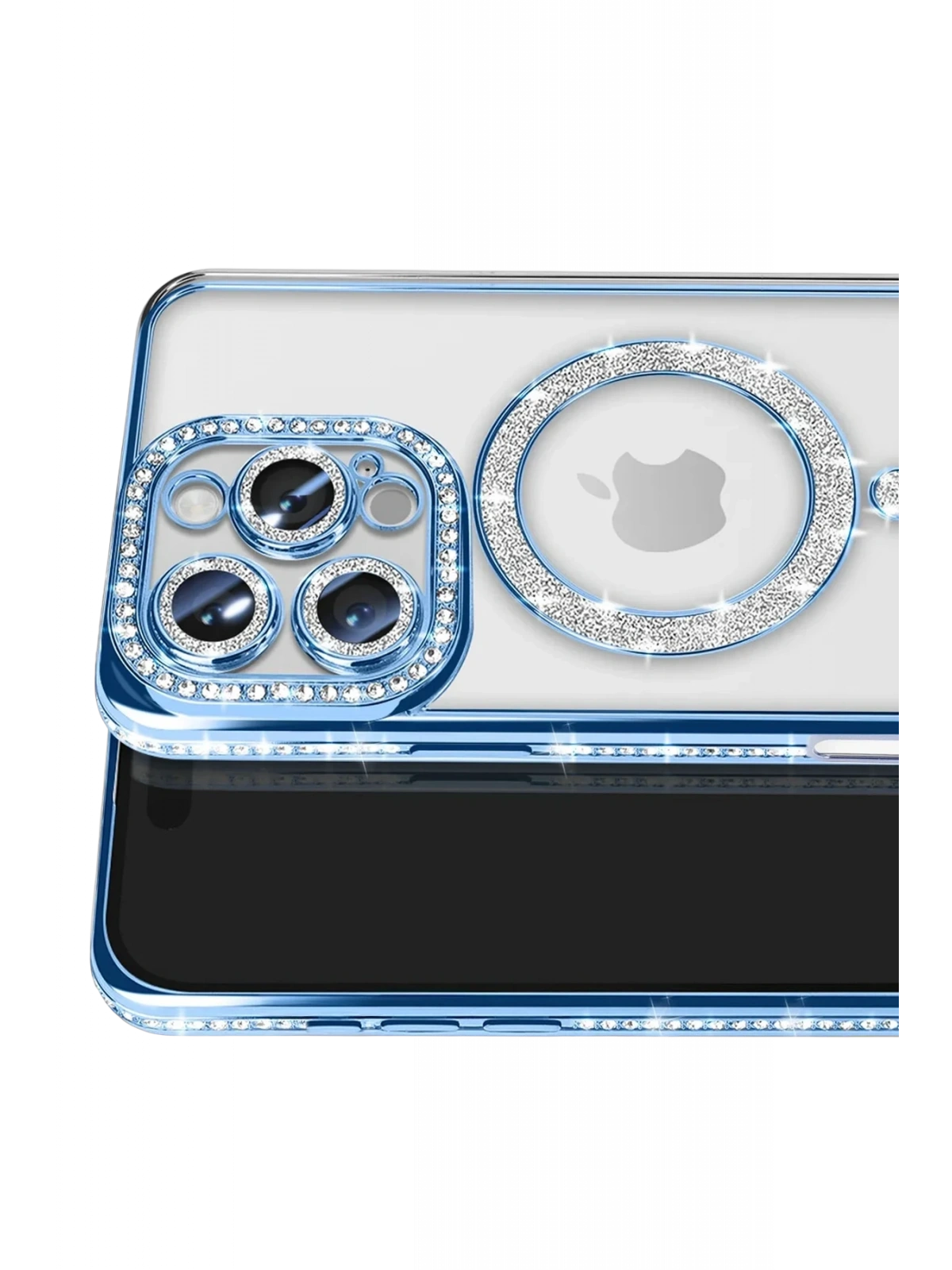Newface Apple iPhone 16 Pro Max Kılıf Joke Simli Magneticsafe Kılıf - Mavi