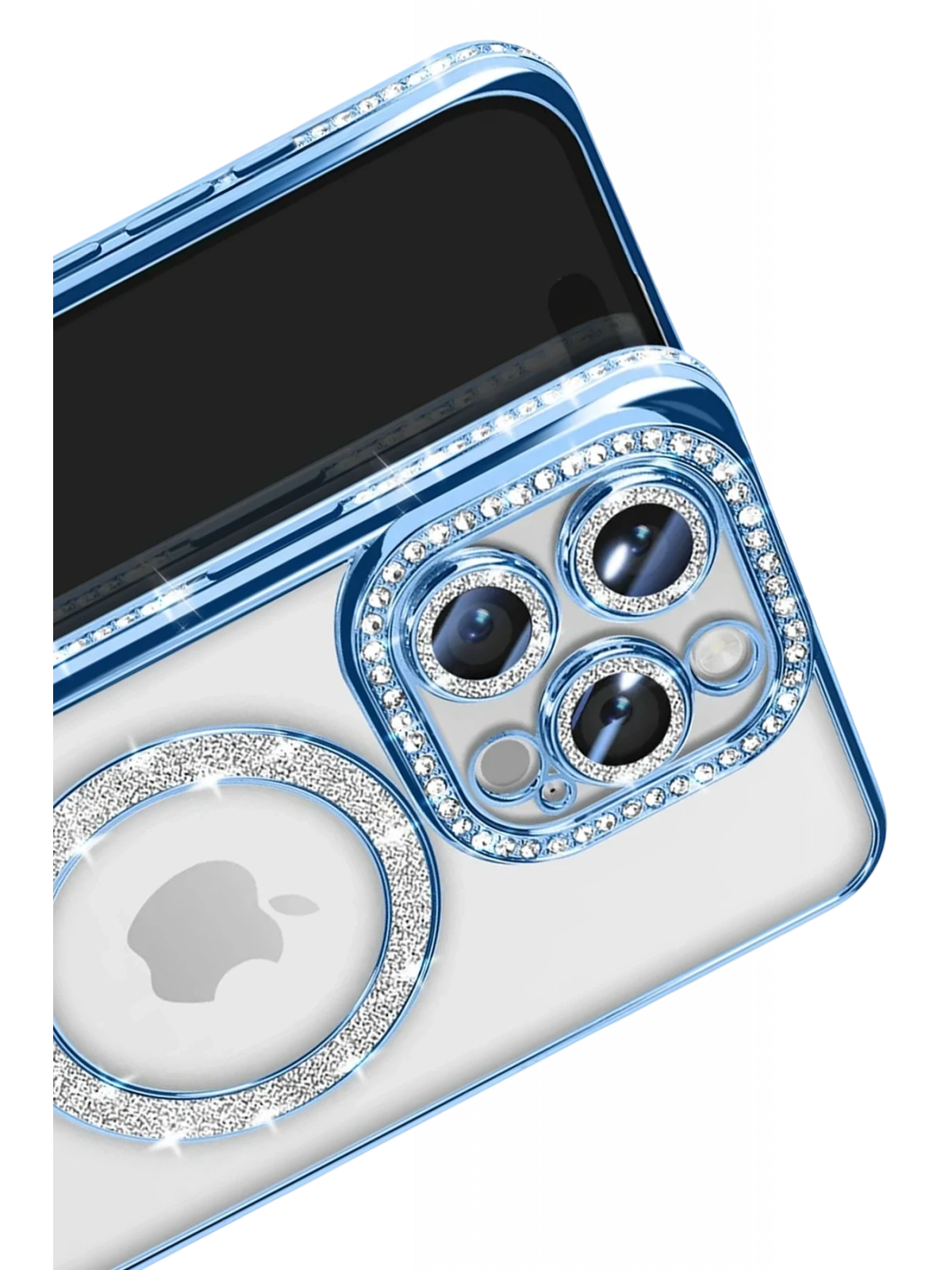Newface Apple iPhone 16 Pro Max Kılıf Joke Simli Magneticsafe Kılıf - Mavi