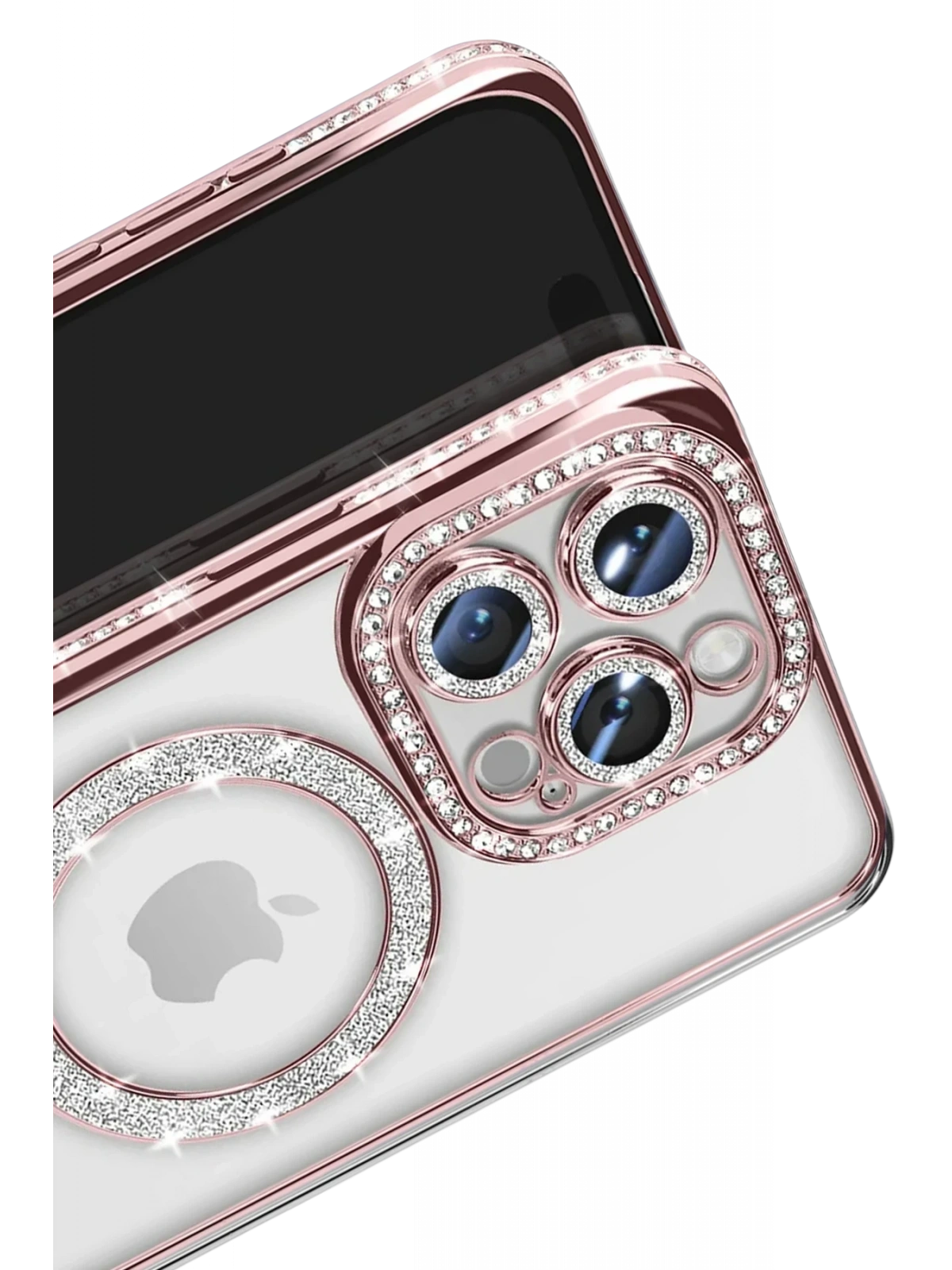 Newface Apple iPhone 16 Pro Max Kılıf Joke Simli Magneticsafe Kılıf - Pembe