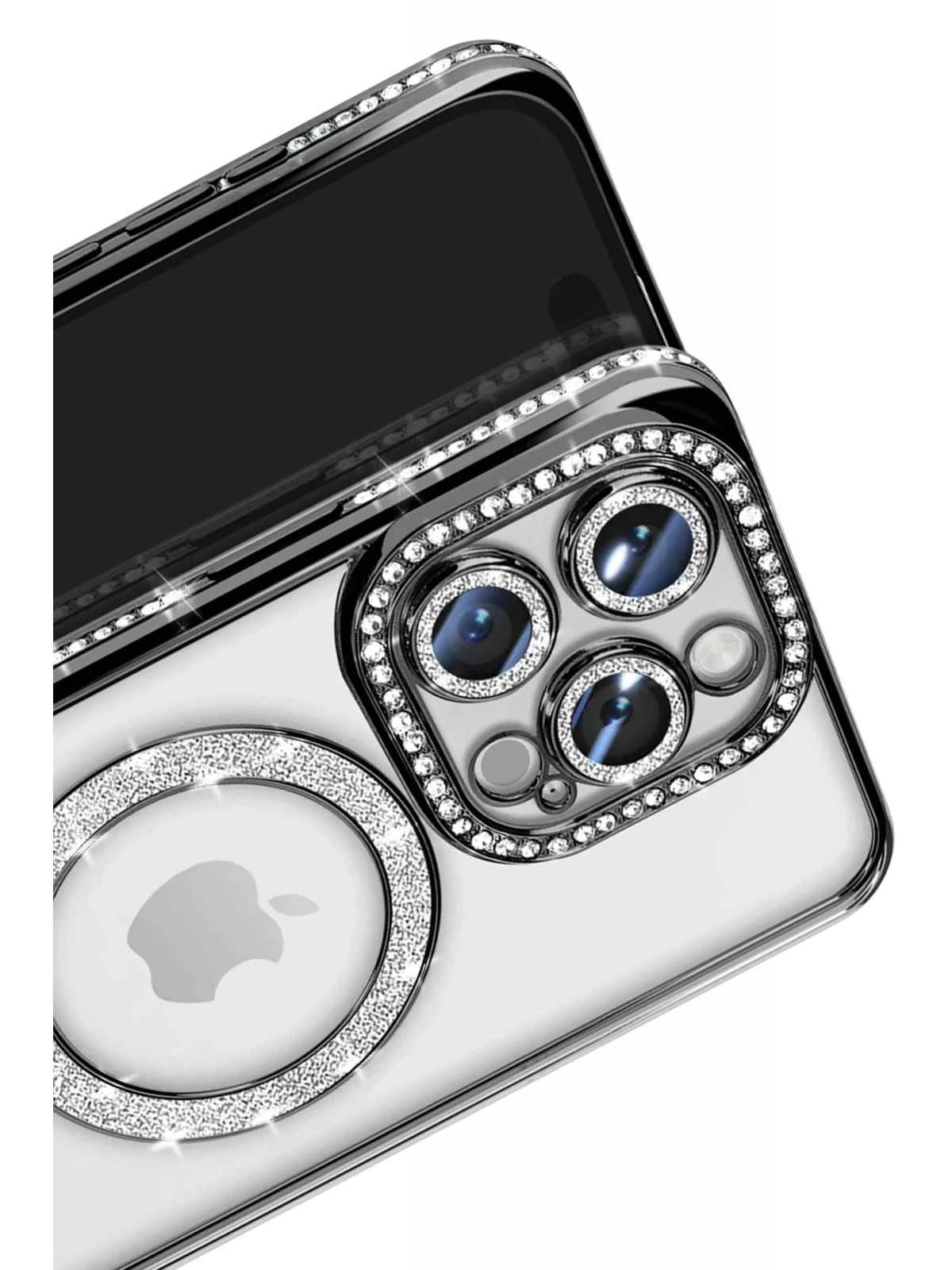 Newface Apple iPhone 16 Pro Max Kılıf Joke Simli Magneticsafe Kılıf - Siyah