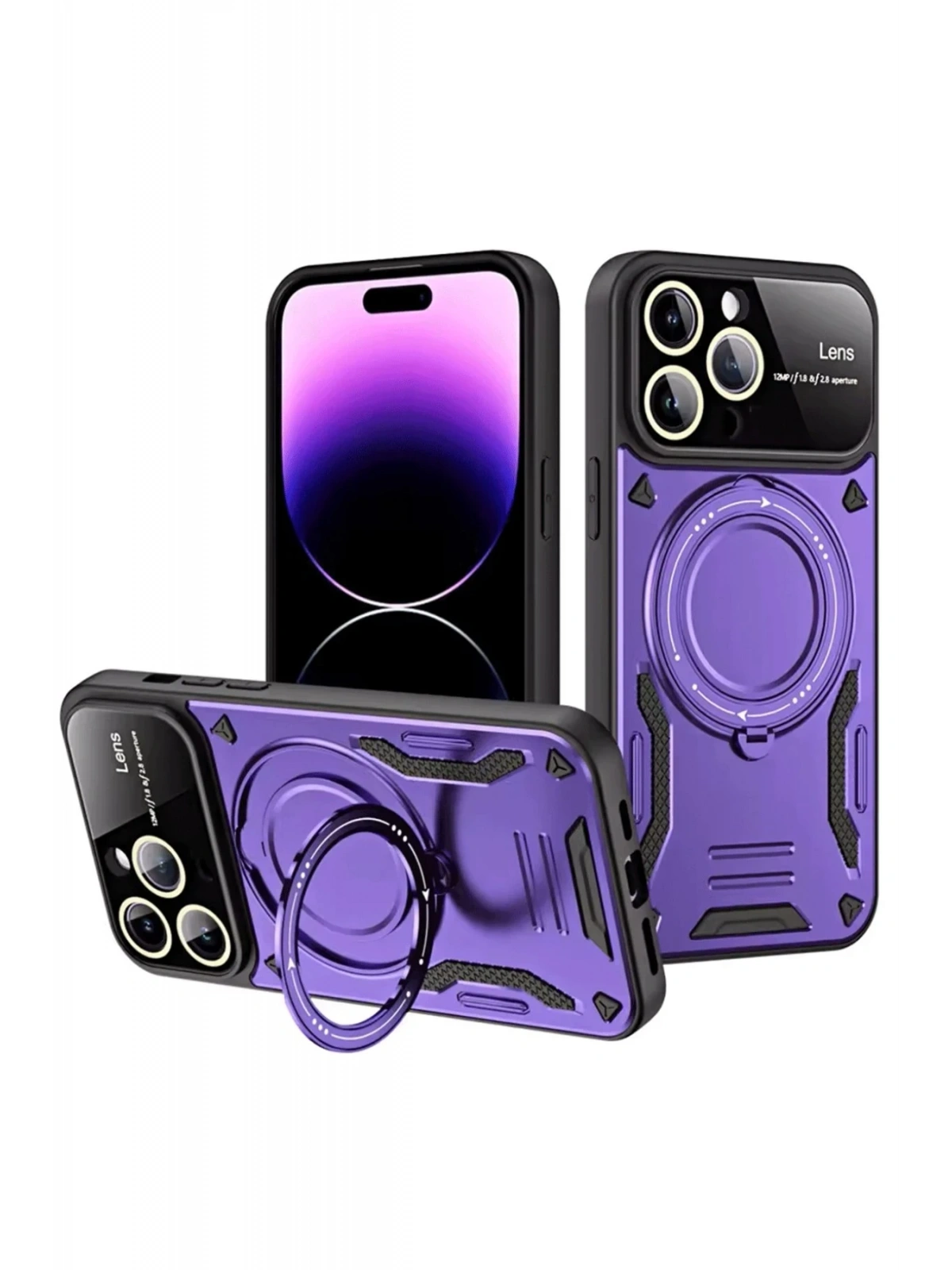 Newface Apple iPhone 16 Pro Max Kılıf Joy Lens Standlı Kapak - Mor