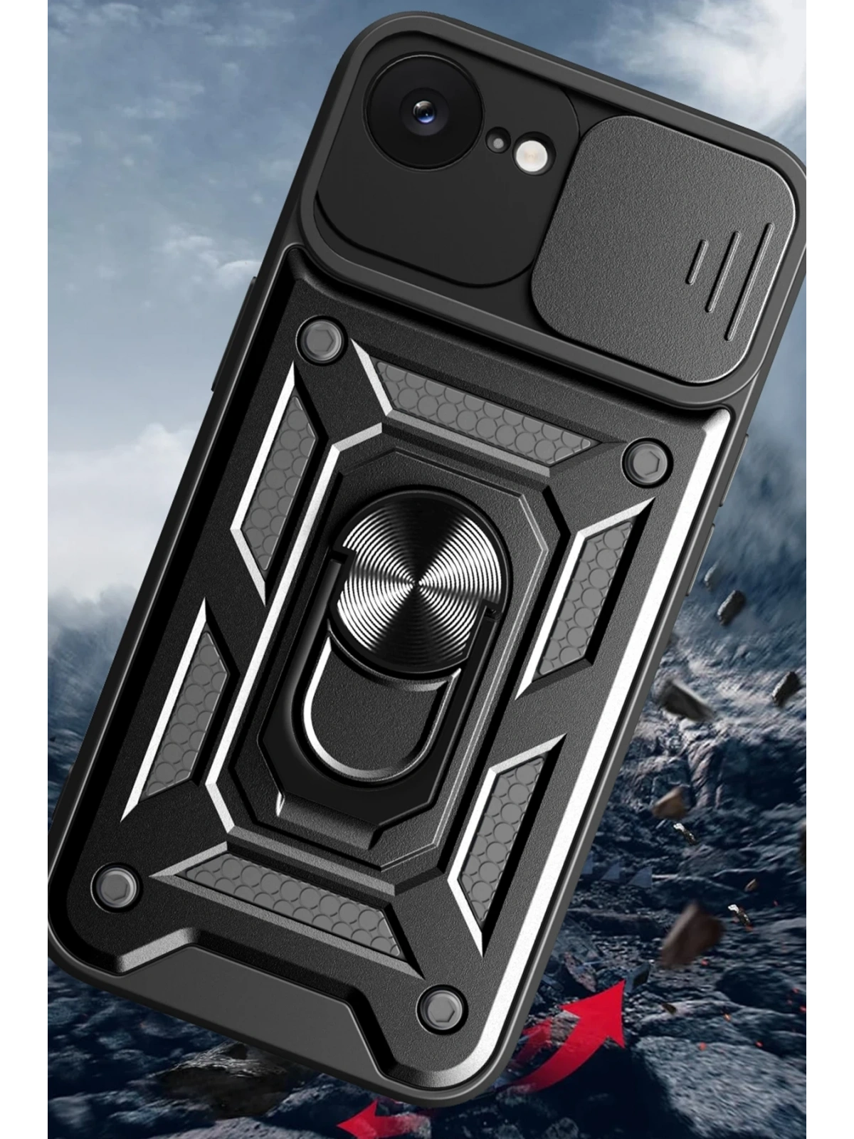 Newface Apple iPhone 16E Kılıf Pars Lens Yüzüklü Silikon - Siyah