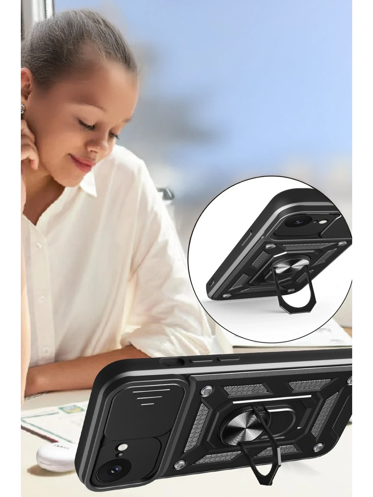 Newface Apple iPhone 16E Kılıf Pars Lens Yüzüklü Silikon - Siyah