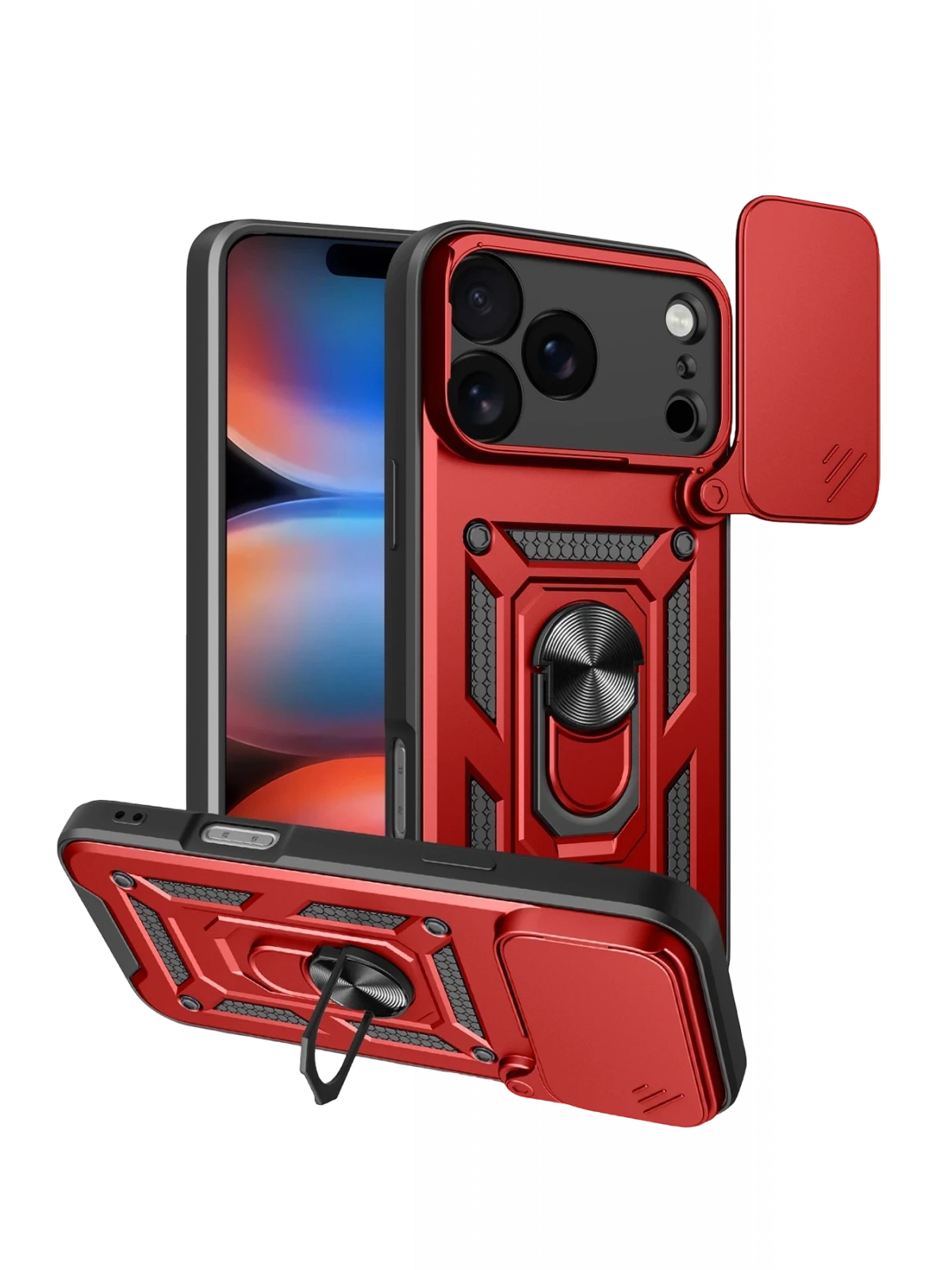 Newface Apple iPhone 17 Pro Max Pars Lens Yüzüklü Silikon - Kırmızı