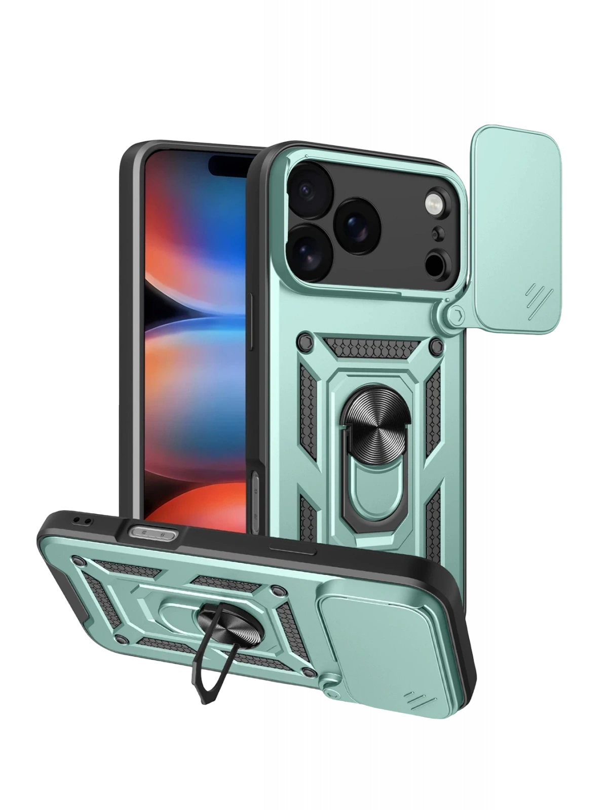 Newface Apple iPhone 17 Pro Max Pars Lens Yüzüklü Silikon - Yeşil