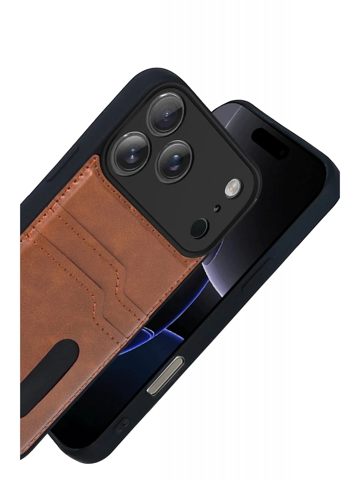 Newface Apple iPhone 17 Pro Max Sara Kartvizitli Deri Kılıf - Taba