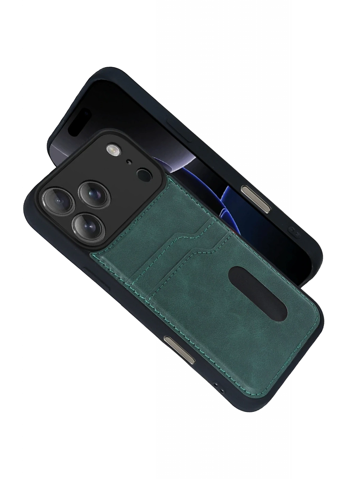 Newface Apple iPhone 17 Pro Max Sara Kartvizitli Deri Kılıf - Yeşil