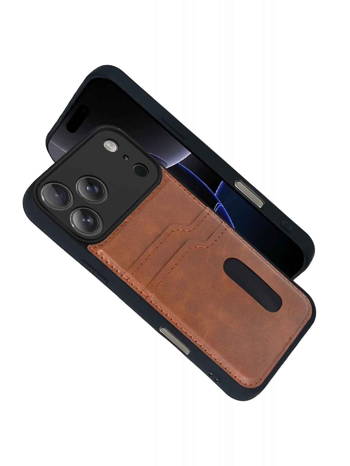 Newface Apple iPhone 17 Pro Sara Kartvizitli Deri Kılıf - Taba