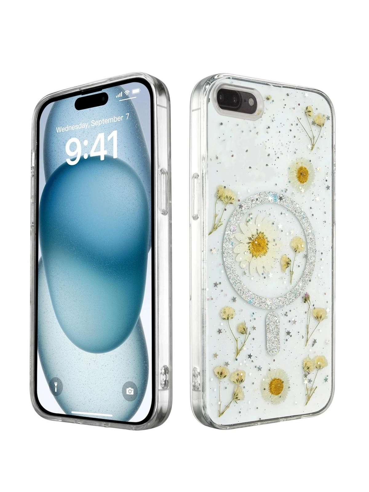 Newface Apple iPhone 7 Kılıf Daisy Simli Magsafe Kapak - Gümüş