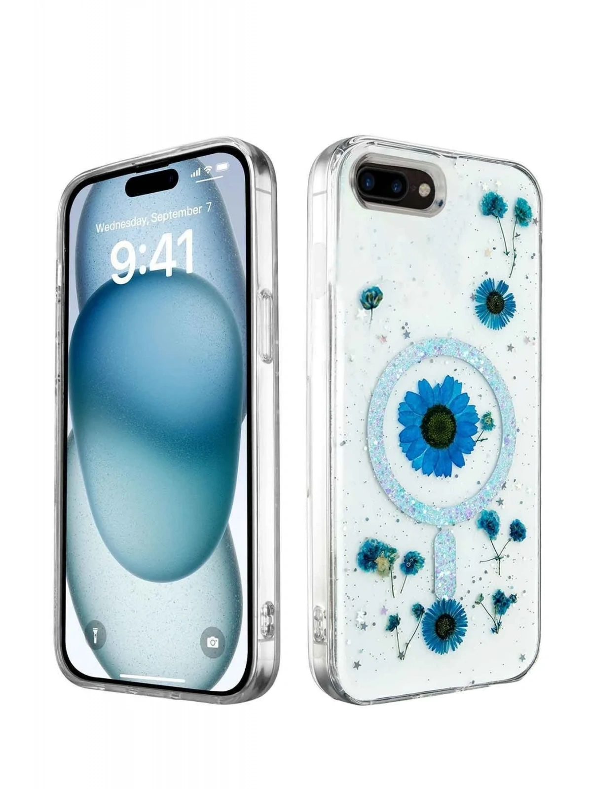 Newface Apple iPhone 7 Kılıf Daisy Simli Magsafe Kapak - Mavi