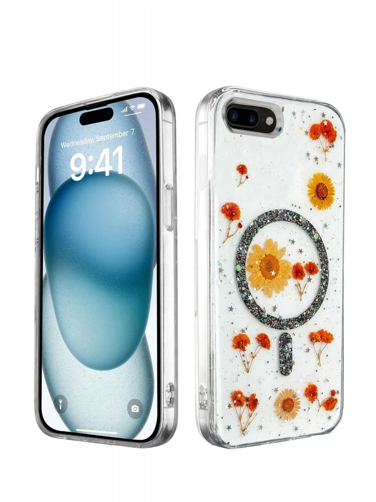 Newface Apple iPhone 7 Kılıf Daisy Simli Magsafe Kapak - Siyah