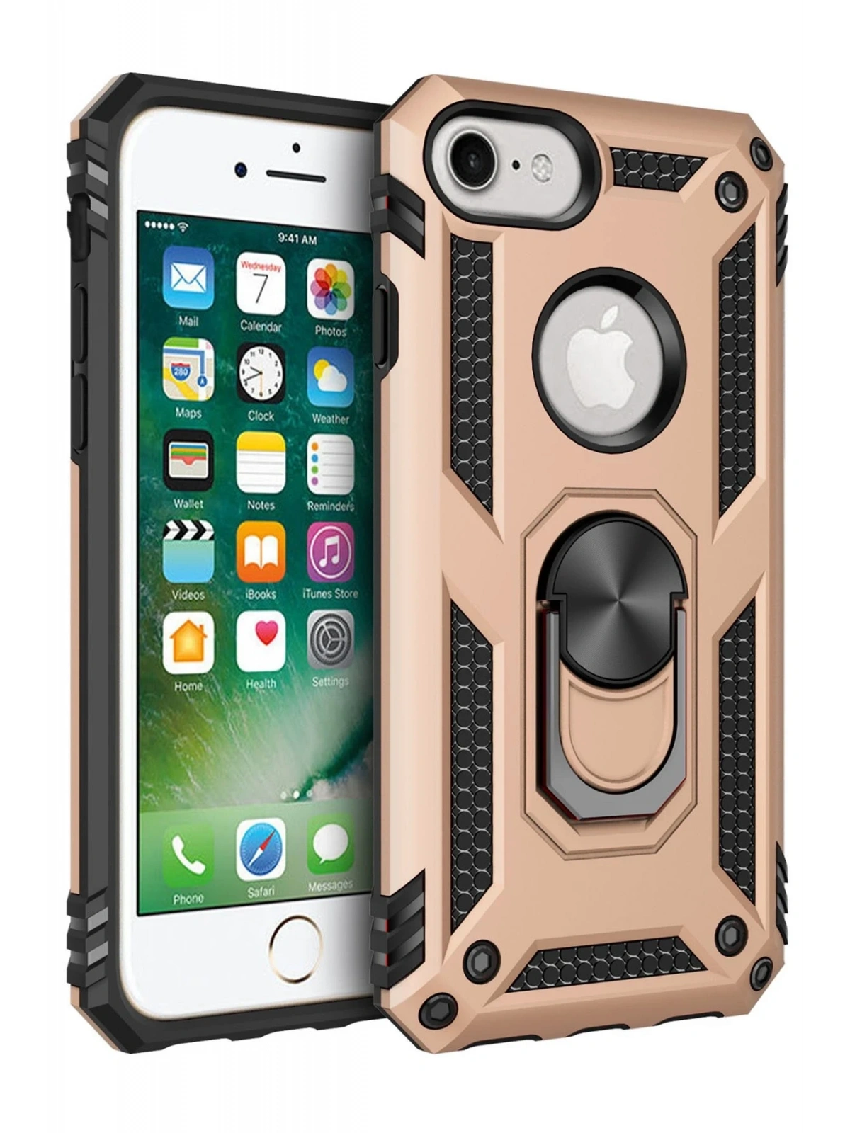 Newface Apple iPhone 7 Kılıf Sofya Yüzüklü Silikon Kapak - Gold