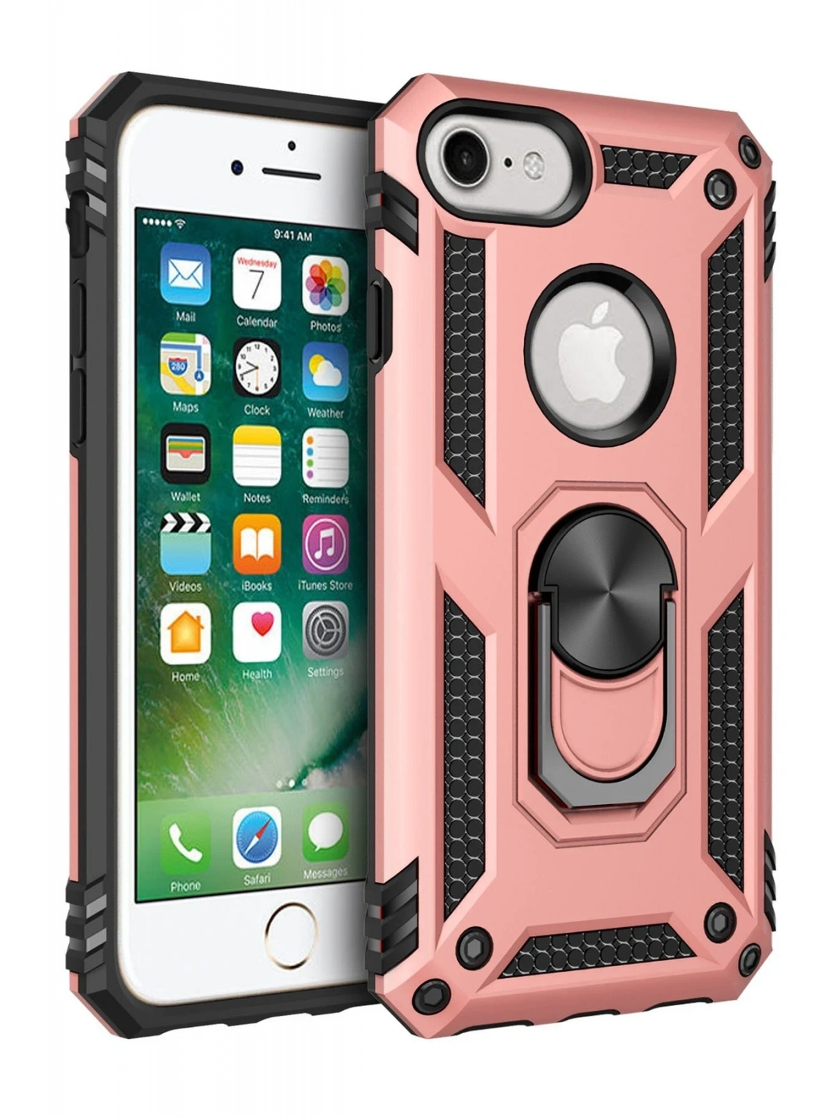 Newface Apple iPhone 7 Kılıf Sofya Yüzüklü Silikon Kapak - Rose