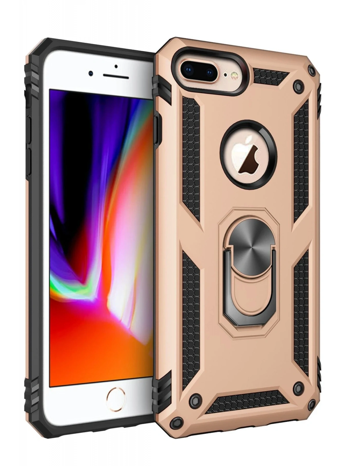 Newface Apple iPhone 7 Plus Kılıf Sofya Yüzüklü Silikon Kapak - Gold