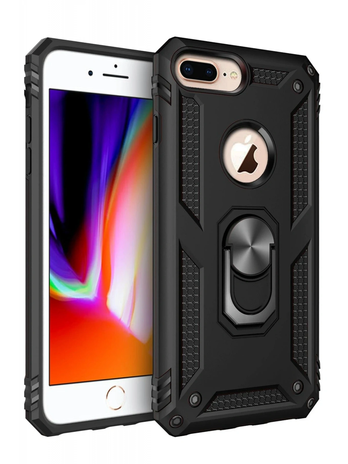 Newface Apple iPhone 7 Plus Kılıf Sofya Yüzüklü Silikon Kapak - Siyah