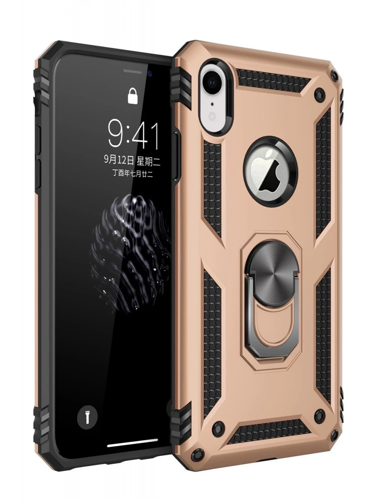 Newface Apple iPhone XR Kılıf Sofya Yüzüklü Silikon Kapak - Gold