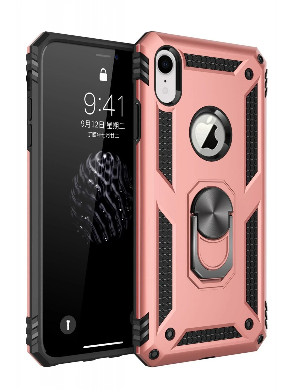 Newface Apple iPhone XR Kılıf Sofya Yüzüklü Silikon Kapak - Rose