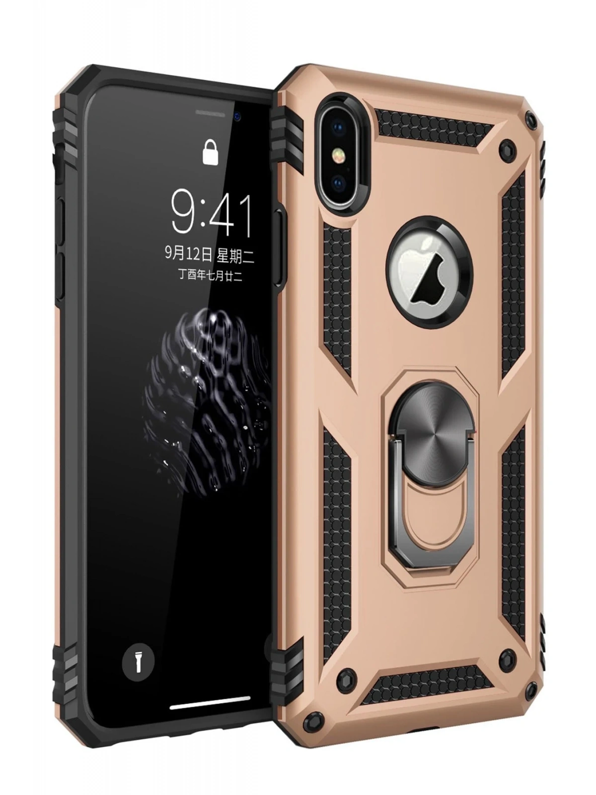 Newface Apple iPhone XS Max Kılıf Sofya Yüzüklü Silikon Kapak - Gold